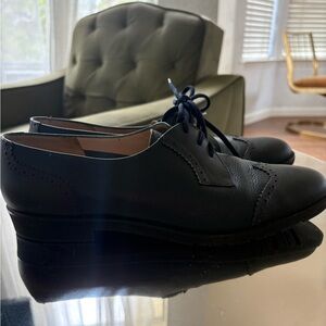Salvatore Ferragamo Boutique Navy Leather Oxford Shoes Flat Lace-Up Womens 8.5